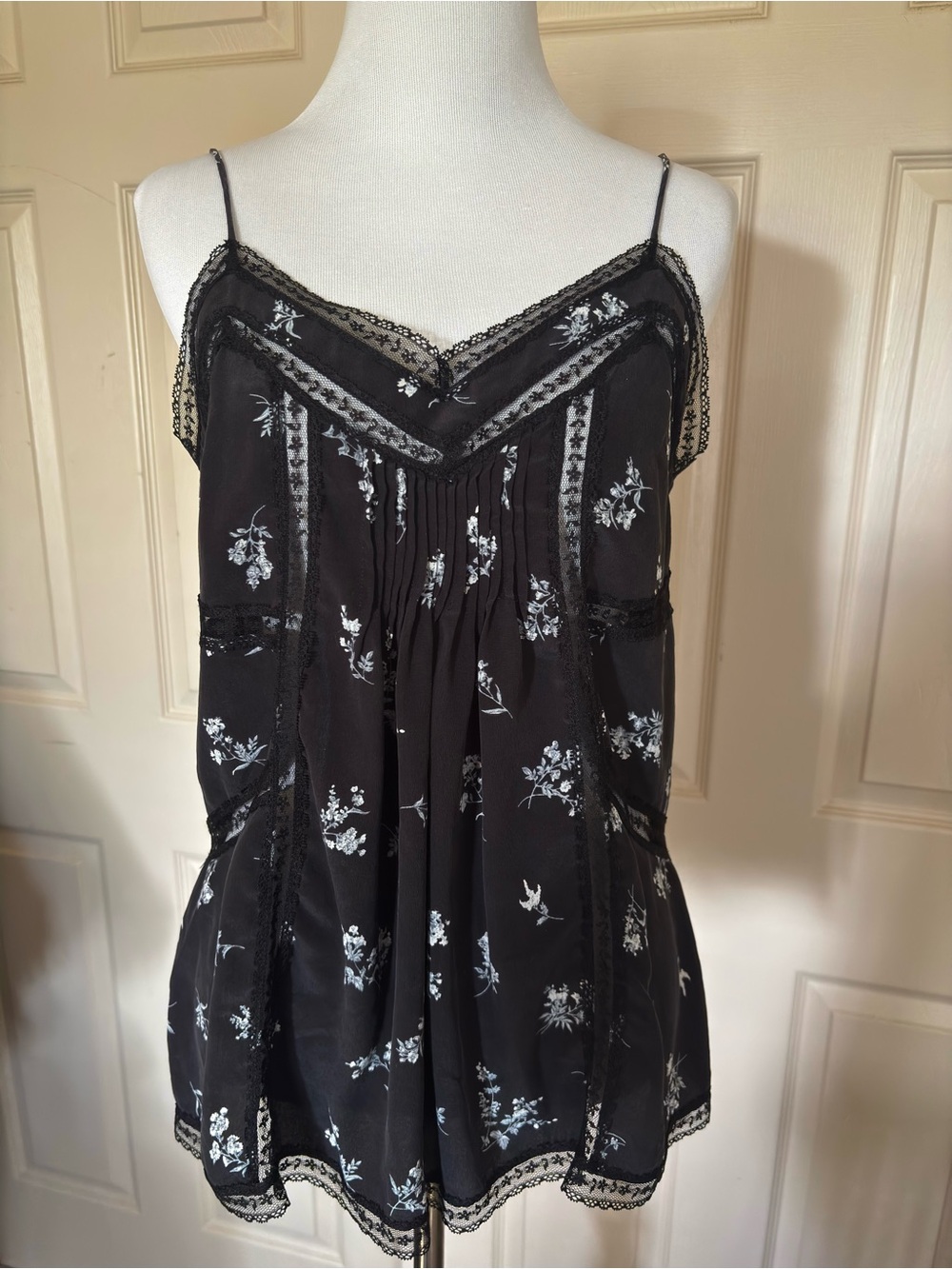 Zimmermann Black Floral Lace-Trim Silk Cami